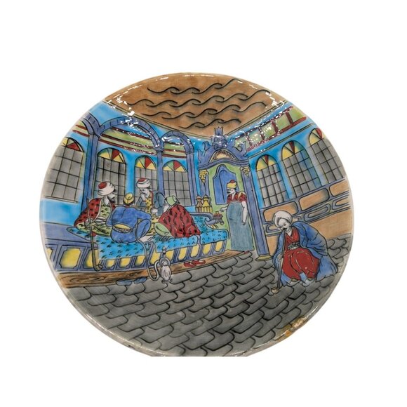 Vtg Turkish Ottoman Scene Hand Painted Ceramic Plate Kutahya mustafo Ahmet C - Picture 3 of 9